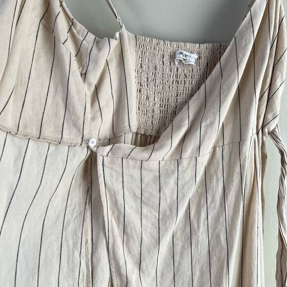 Urban Outfitters Quebec Linen Side-Tie Midi Wrap Dress Striped in Cream, Medium - Picture 12 of 13
